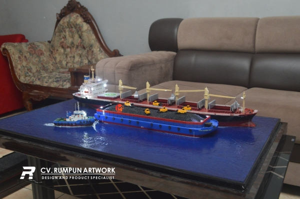 Miniatur Vessel Gan pola air , Tongkang , Tugboat dan Ezcavator